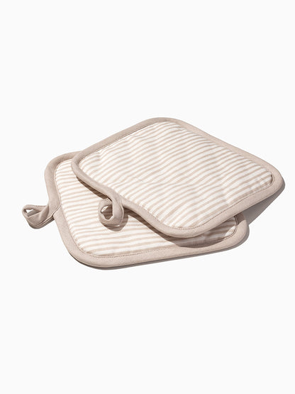 ["Tan Striped Pot Holder (Set of 2) ", " Product Detail Image ", " Uncommon Lifestyle"]