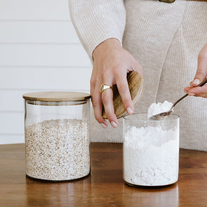 ["Glass Jars with Wooden Lids (Set of 2) ", " Lifestyle Image ", " Uncommon James Home"]