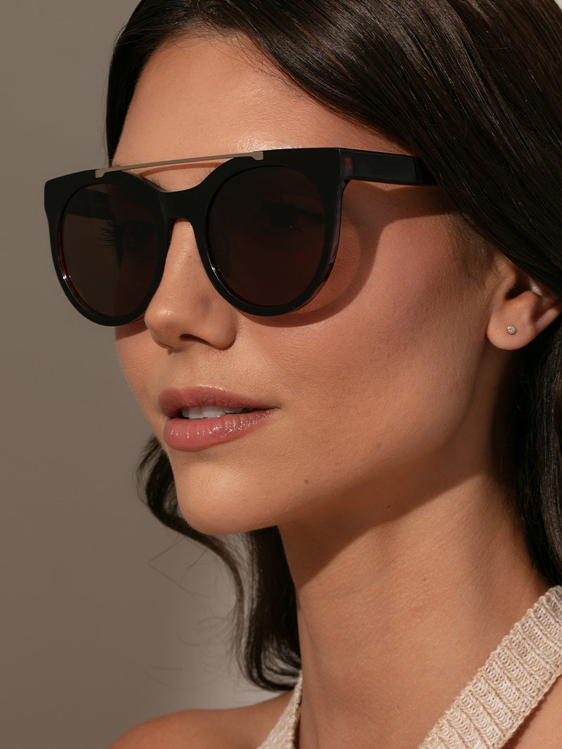 Brow Bar Round Sunglasses | Plum | Model Image | Uncommon Lifestyle