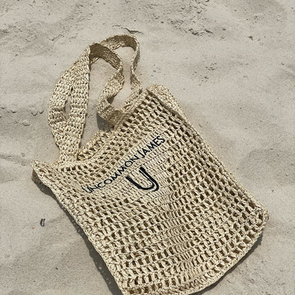 ["Straw Tote Bag ", " Lifestyle Image ", " Uncommon James Home"]