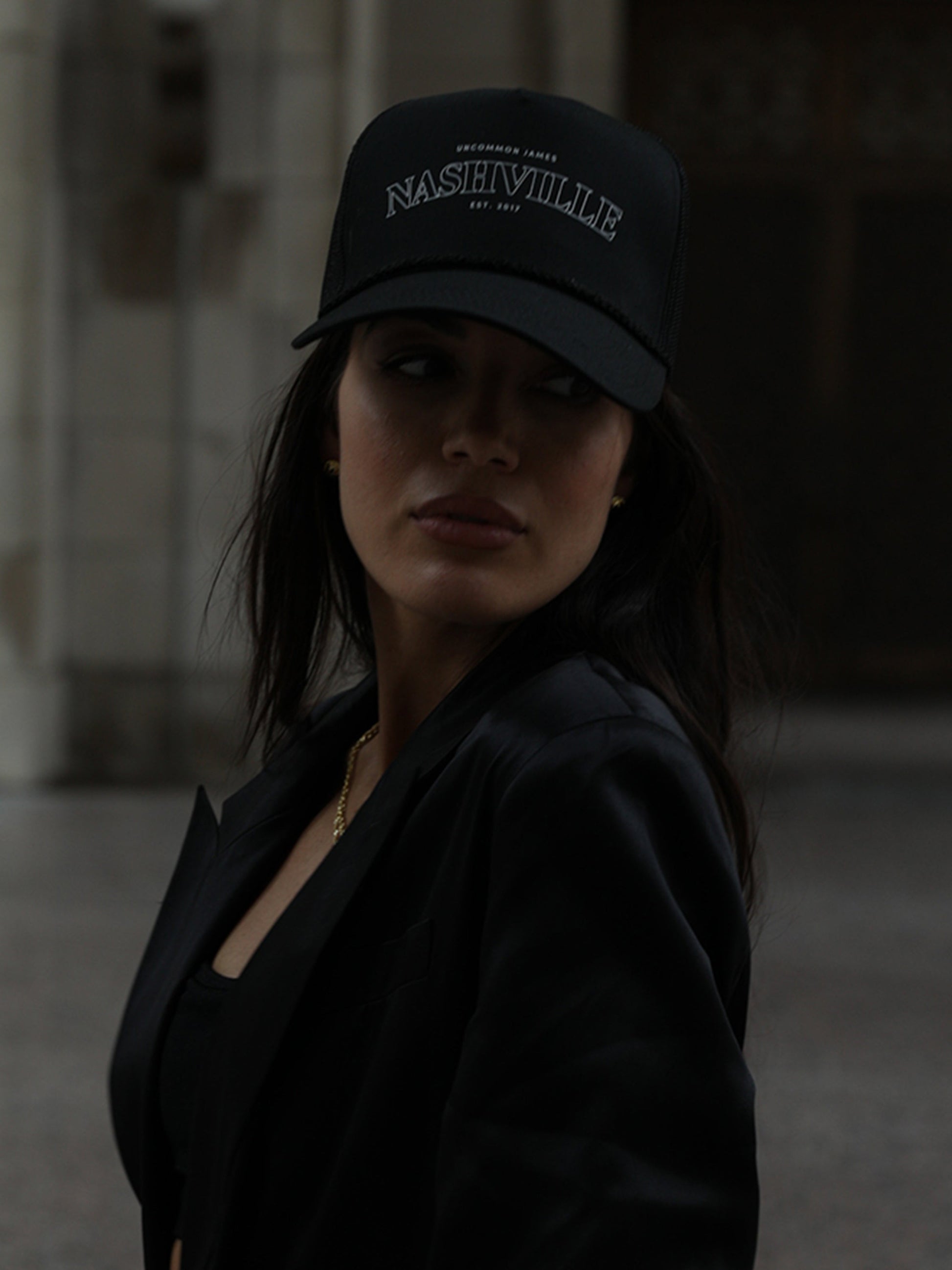 Nashville Trucker Hat | Black | Model Image | Uncommon Lifestyle