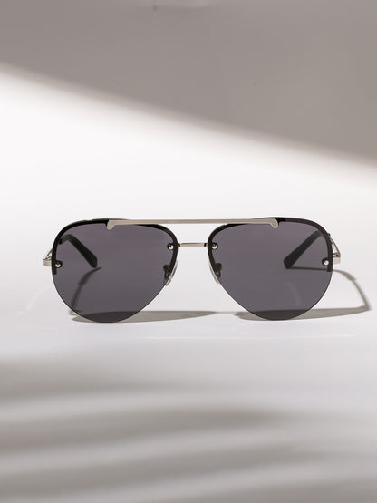 ["Straight Shooter Aviator Sunglasses ", " Silver ", " Product Detail Image ", " Uncommon Lifestyle"]