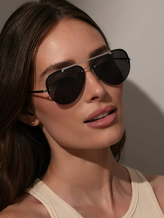 Straight Shooter Aviator Sunglasses | Silver | Model Image | Uncommon Lifestyle