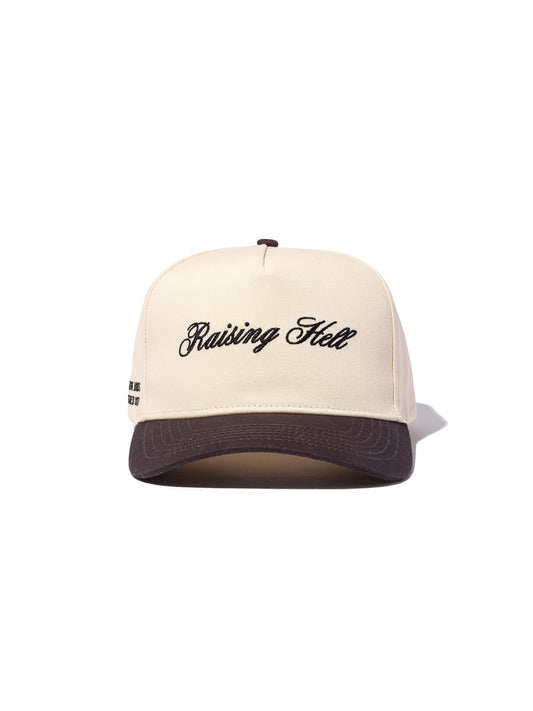 Raising Hell Trucker Hat | Charcoal/Tan | Model Image 2 | Uncommon Lifestyle