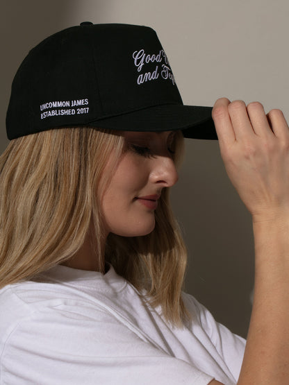 ["Tequila Vibes Trucker Hat ", " Black ", " Model Image 3 ", " Uncommon Lifestyle"]