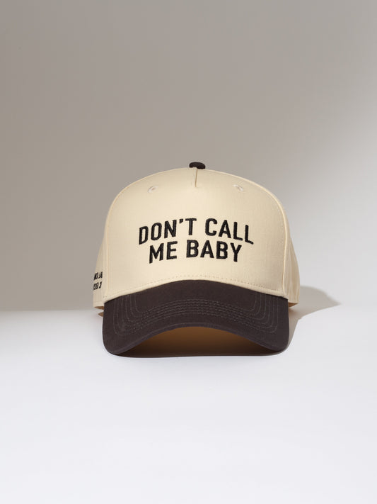 Don't Call Me Baby Trucker Hat | Ivory/Black | Model Image | Uncommon Lifestyle