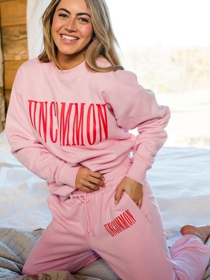 ["Forever Uncommon Sweatpants ", "  Pink ", " Campaign Image ", " Uncommon Lifestyle"]