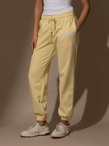 ["Forever Uncommon Sweatpants ", " Yellow ", " Model Image ", " Uncommon Lifestyle"]