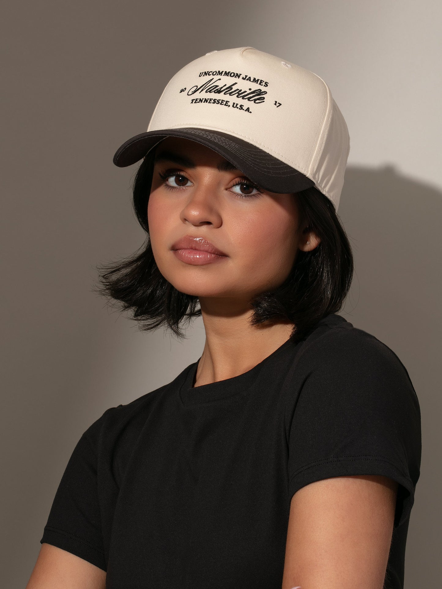 City Girl Nashville Trucker Hat | Charcoal/Tan | Model Image | Uncommon Lifestyle