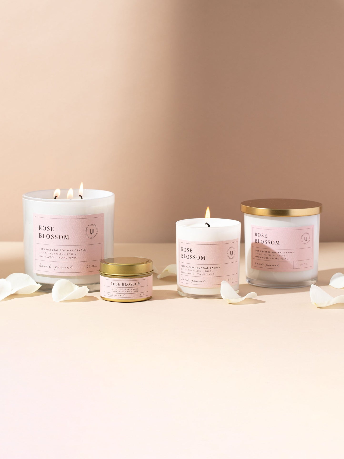 Rose Blossom Candle | 4 OZ 10 OZ 16 OZ 26 OZ | Group Image | Uncommon Lifestyle