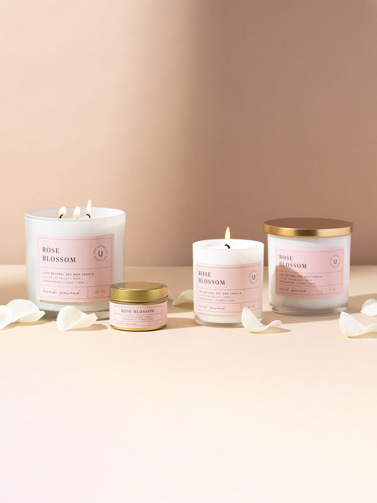 Rose Blossom Candle | 4 OZ 10 OZ 16 OZ 26 OZ | Group Image | Uncommon Lifestyle