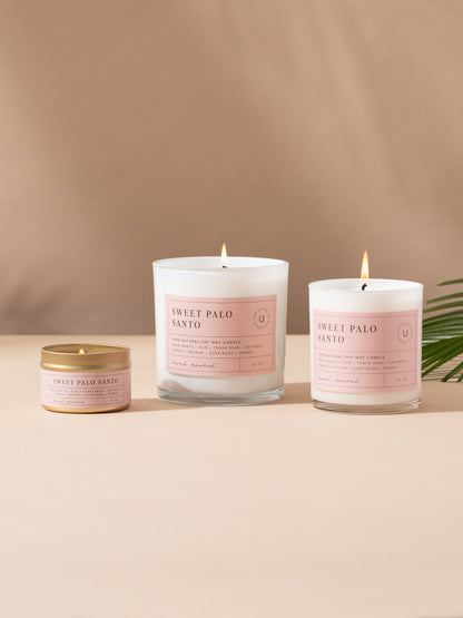 ["Sweet Palo Santo Candle ", " 4 OZ 10 OZ 16 OZ ", " Group Image ", " Uncommon Lifestyle"]