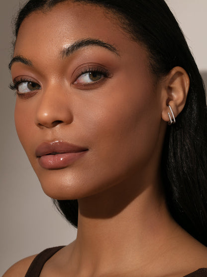 ["Double Vision Ear Climber ", " Sterling Silver Clear ", " Model Image 2 ", " Uncommon James"]