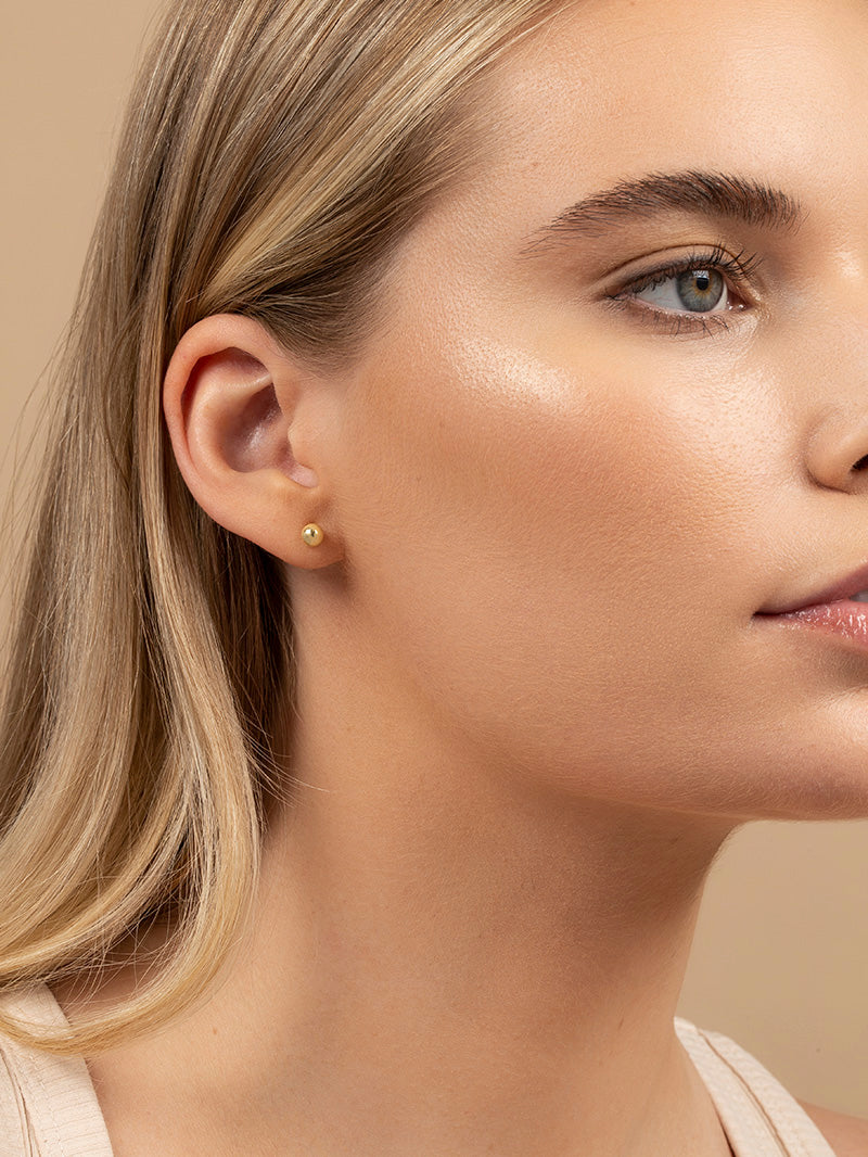 Ball Stud Earrings | Gold | Model Image | Uncommon James