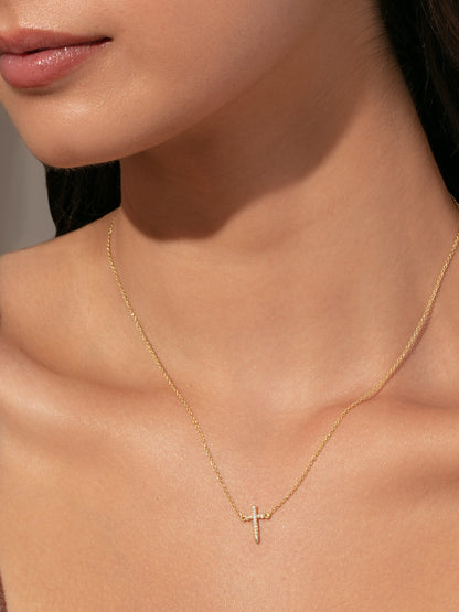 ["Simple Cross Necklace ", " Gold ", " Model Image ", " Uncommon James"]