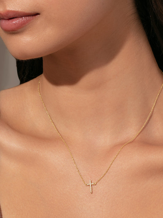 Simple Cross Necklace | Gold | Model Image | Uncommon James