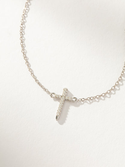 ["Simple Cross Necklace ", " Sterling Silver ", " Product Detail Image ", " Uncommon James"]