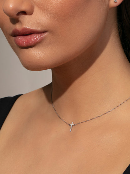["Simple Cross Necklace ", " Sterling Silver ", " Model Image ", " Uncommon James"]