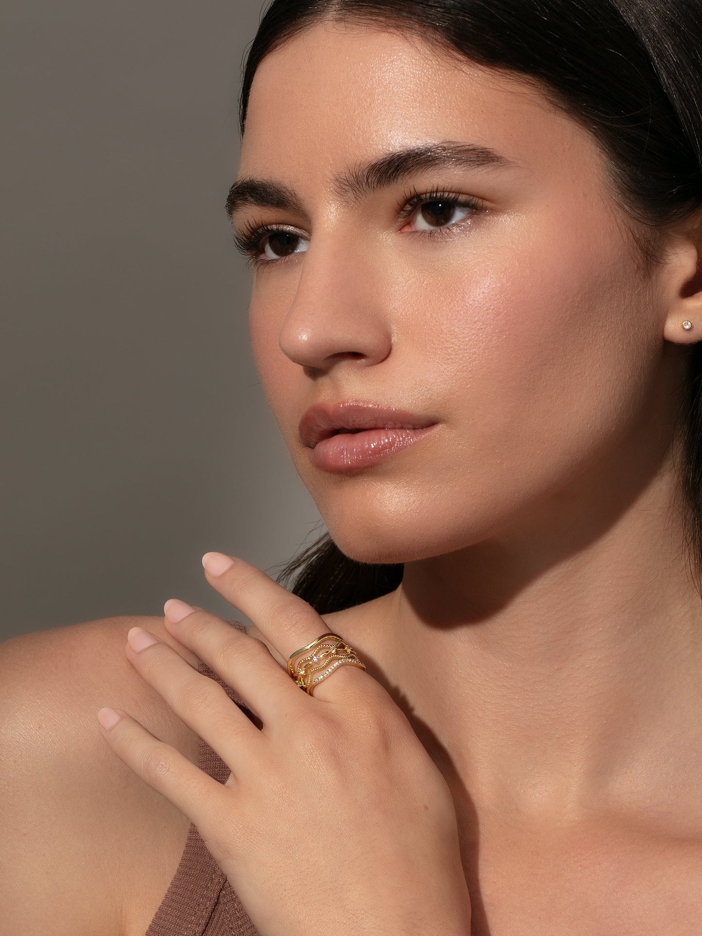 Vintage 5 Layered Ring Set | Gold | Model Image | Uncommon James