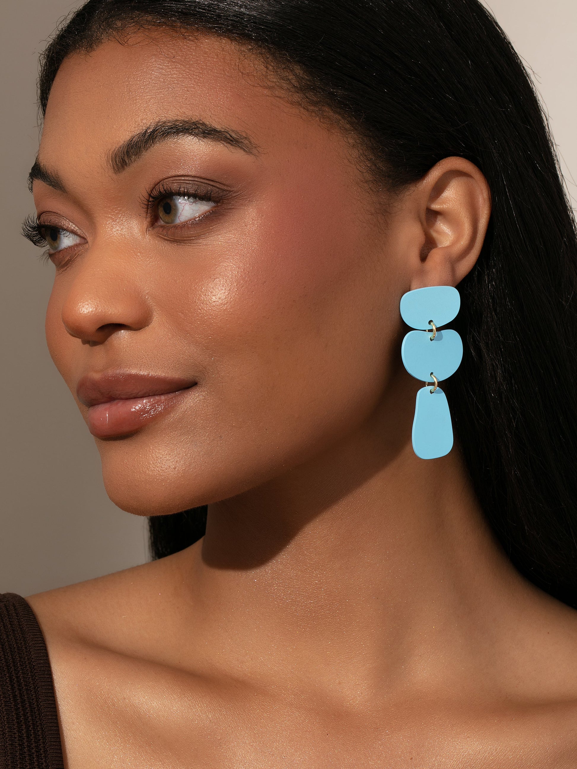 Nudist Earrings | Gold Blue | Model Image | Uncommon James