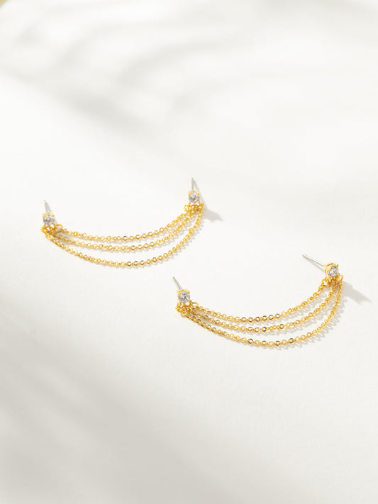 Triple Chain Ear Climber | Gold | Model Image | Uncommon James
