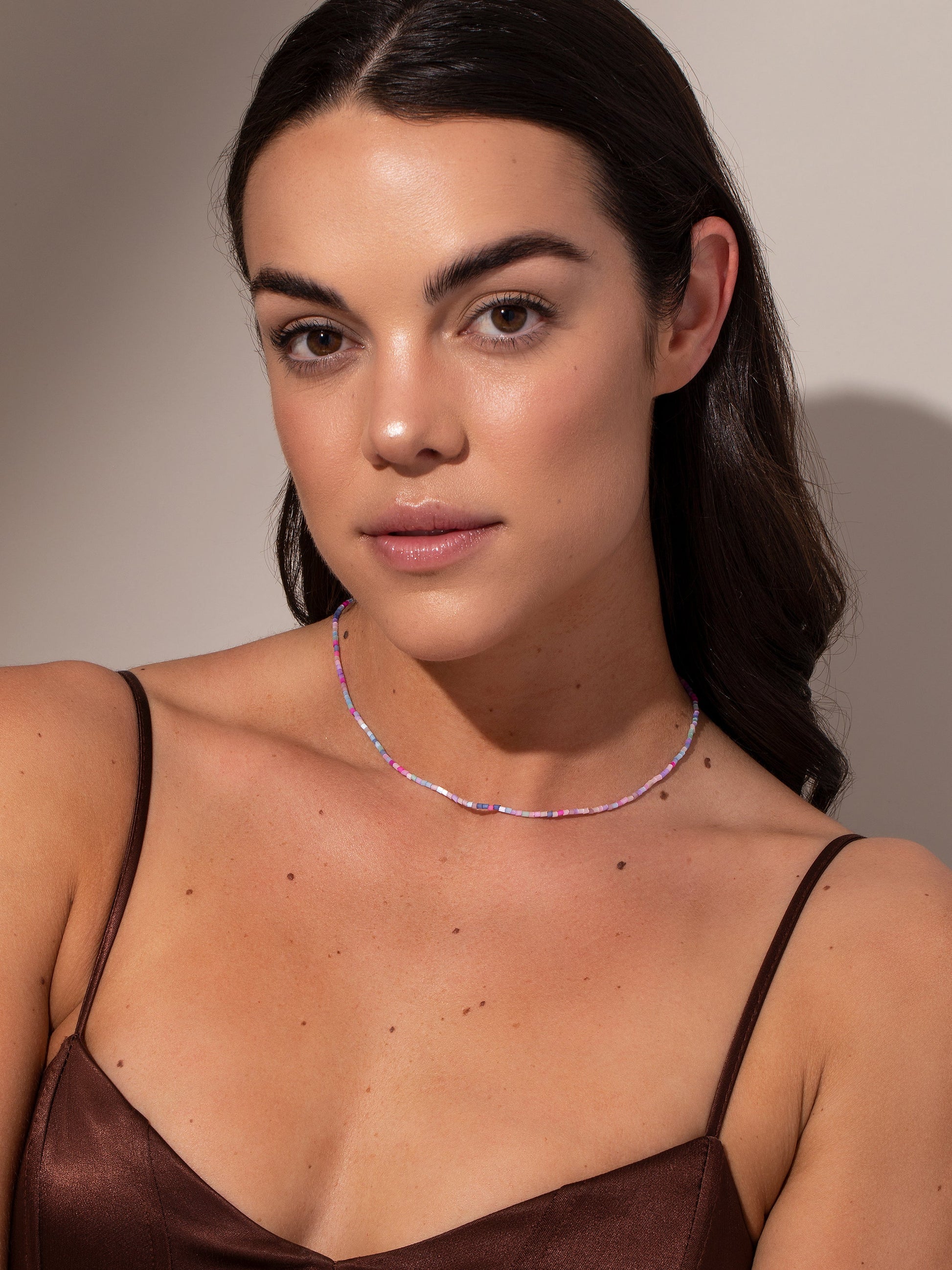 Feminine Necklace | Pink | Model Image | Uncommon James