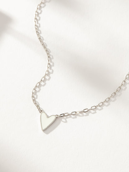 ["Mini White Heart Necklace ", " Sterling Silver ", " Product Detail Image ", " Uncommon James"]