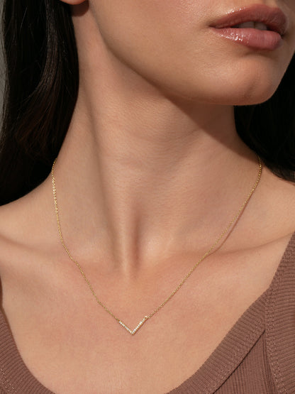 ["Baby V Necklace ", " Gold Clear ", " Model Image ", " Uncommon James"]