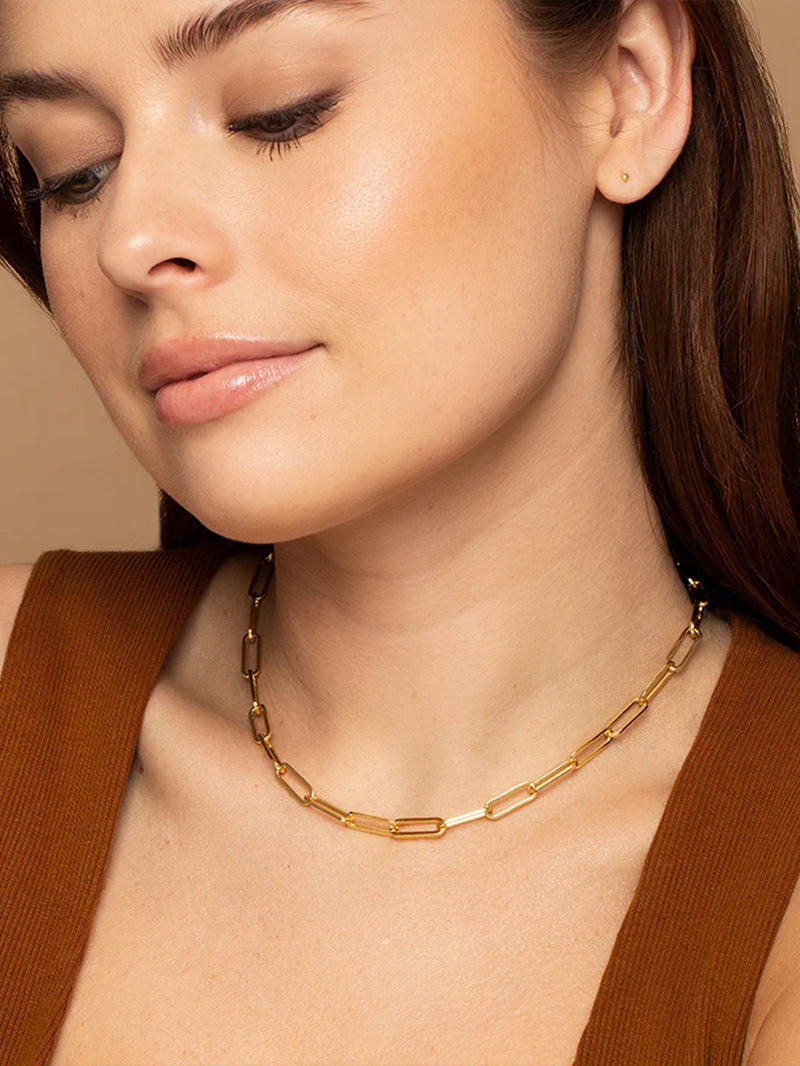 Thin Linked Up Necklace | Gold Shorter| Model Image | Uncommon James