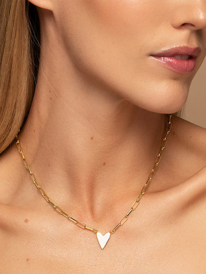 ["Enamel Heart Necklace ", " Gold White ", " Model Image ", " Uncommon James"]