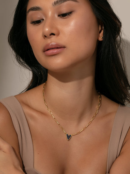 ["Enamel Heart Necklace ", " Gold Navy ", " Model Image ", " Uncommon James"]
