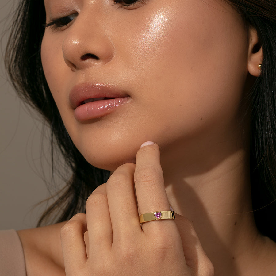 Pink Heart Ring | Gold | Model Image 2 | Uncommon James