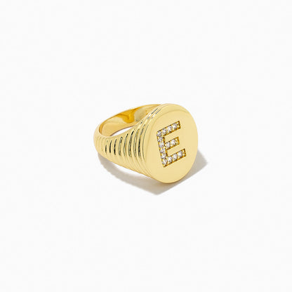 ["Initial Here Ring ", " Gold E 6 Gold E 7 Gold E 8 ", " Product Image ", " Uncommon James"]