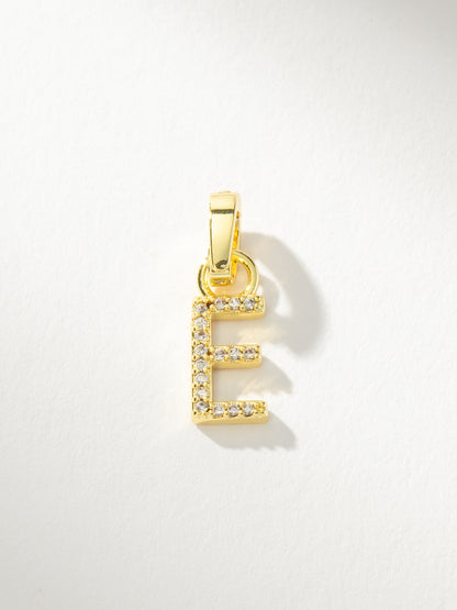 ["Letter Charm ", " Pavé Gold E ", " Product Image ", " Uncommon James"]