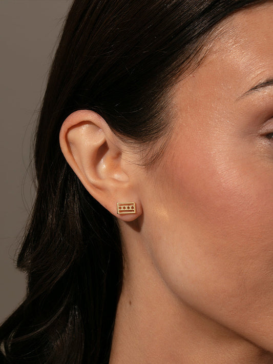 Chicago Flag Stud Earrings | Gold | Product Image | Uncommon James
