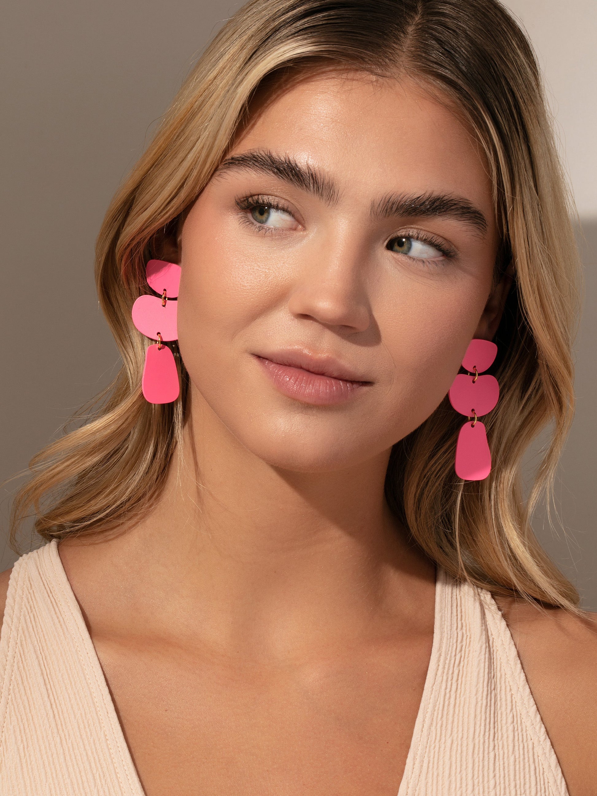 Nudist Earrings | Gold Hot Pink | Model Image | Uncommon James