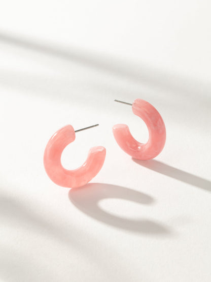 ["Tube Hoop Earrings ", " Resin Marbled Pink ", " Product Image ", " Uncommon James"]