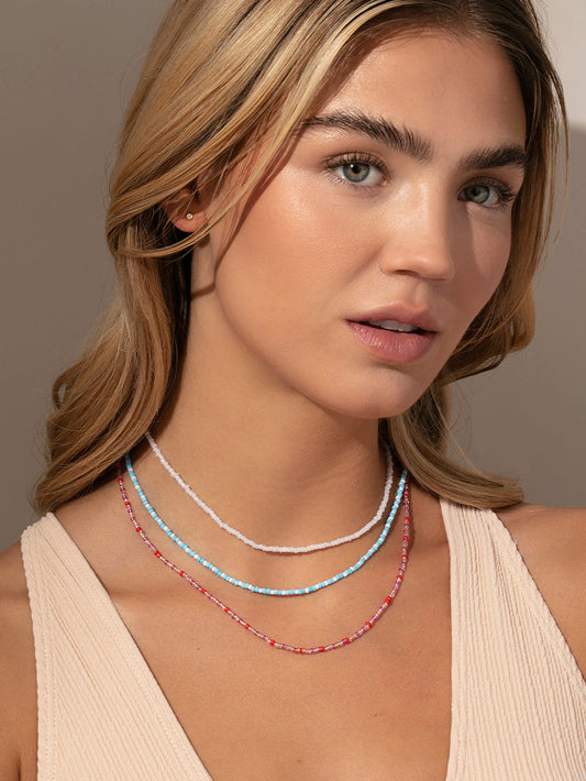 Beaded Necklace | Blue White Mid | Model Image 2 | Uncommon James