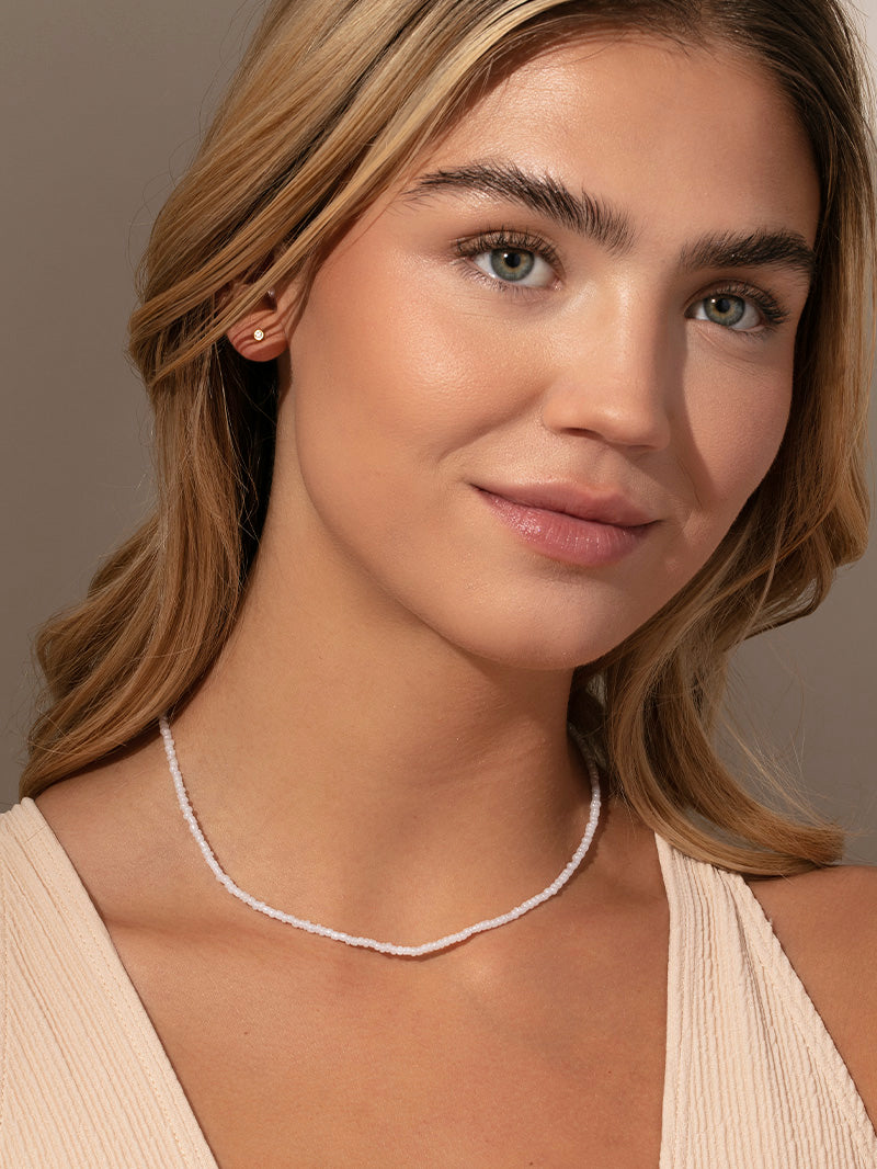 Beaded Necklace | White Mid | Model Image | Uncommon James