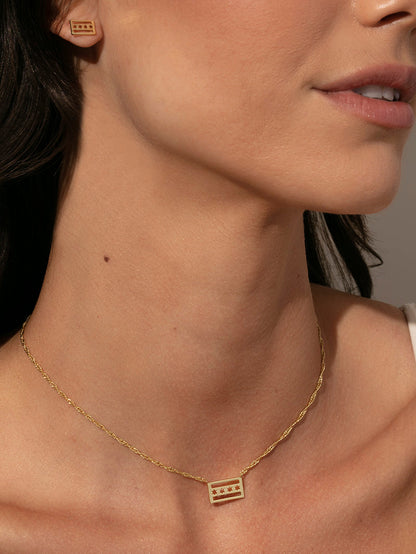 ["Chicago Flag Pendant Necklace ", " Gold ", " Model Image ", " Uncommon James"]