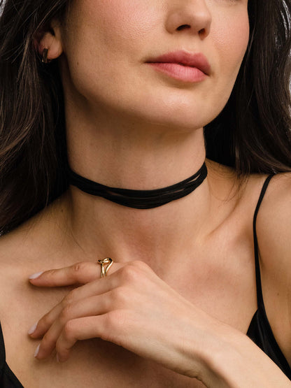 ["Laguna Black Choker Necklace ", " Faux Leather ", " Model Image ", " Uncommon James"]