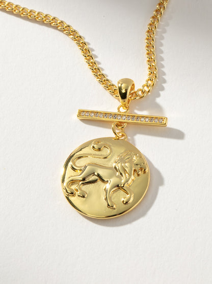 ["Zodiac Pendant Necklace ", " Gold Leo ", " Product Detail Image ", " Uncommon James"]