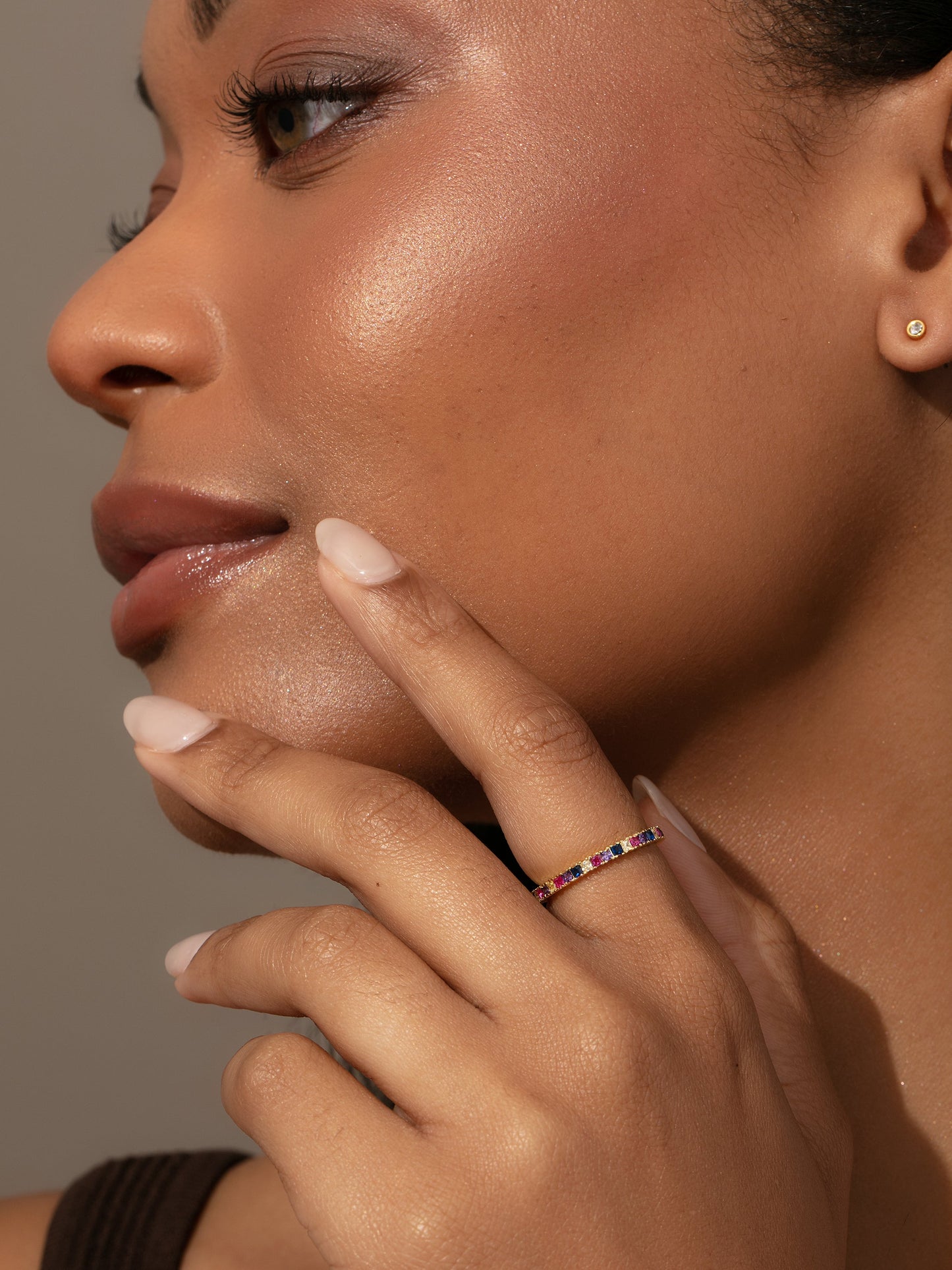 Colorful Baguette Ring | Gold | Model Image | Uncommon James