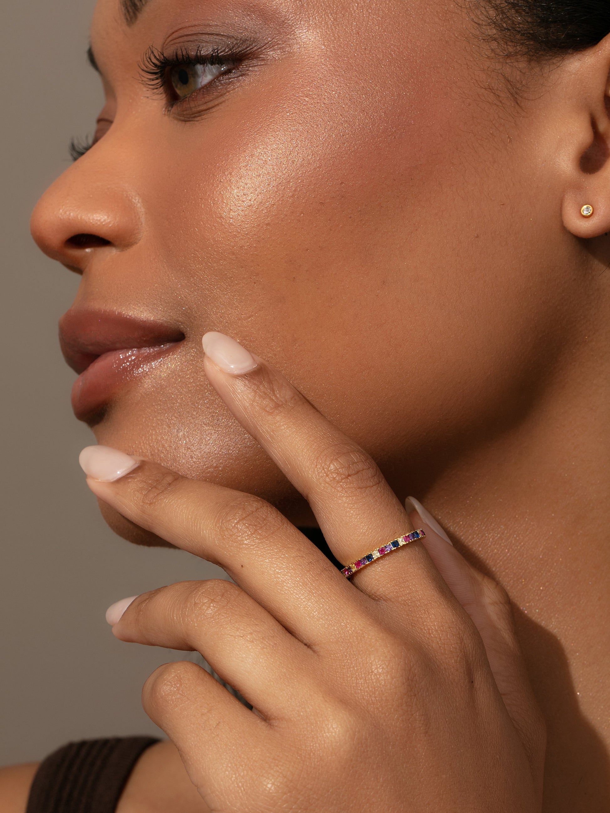 Colorful Baguette Ring | Gold | Model Image | Uncommon James
