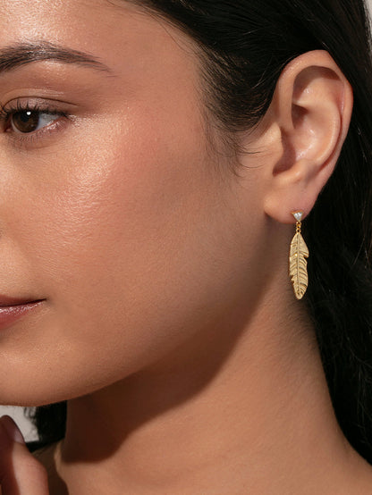 ["Feather Earrings ", " Gold ", " Model Image ", " Uncommon James"]