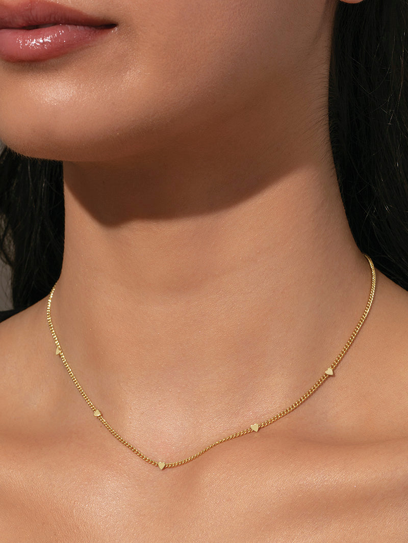 Patterned Heart Necklace | Gold | Model Image | Uncommon James