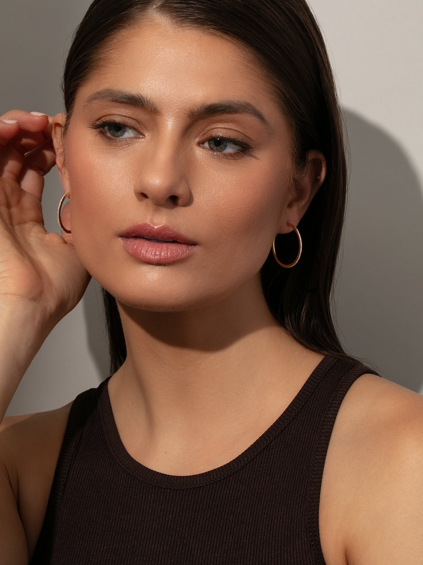 Pavé Hoop Earrings | Gold | Model Image | Uncommon James