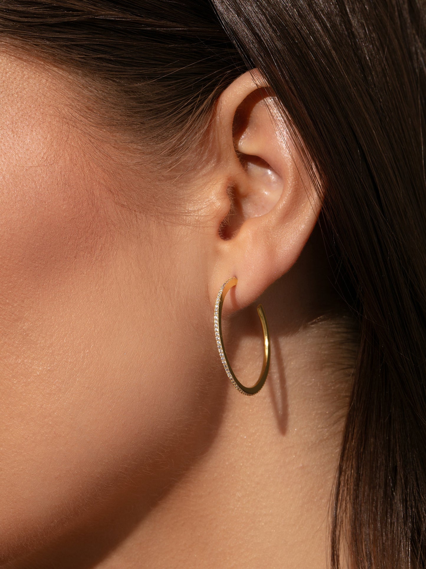 Pavé Hoop Earrings | Gold | Model Image 2 | Uncommon James