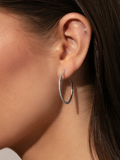 ["Pavé Hoop Earrings ", " Silver ", " Model Image ", " Uncommon James"]