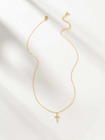 ["Pavé Cross Necklace ", " Gold ", " Product Image ", " Uncommon James"]